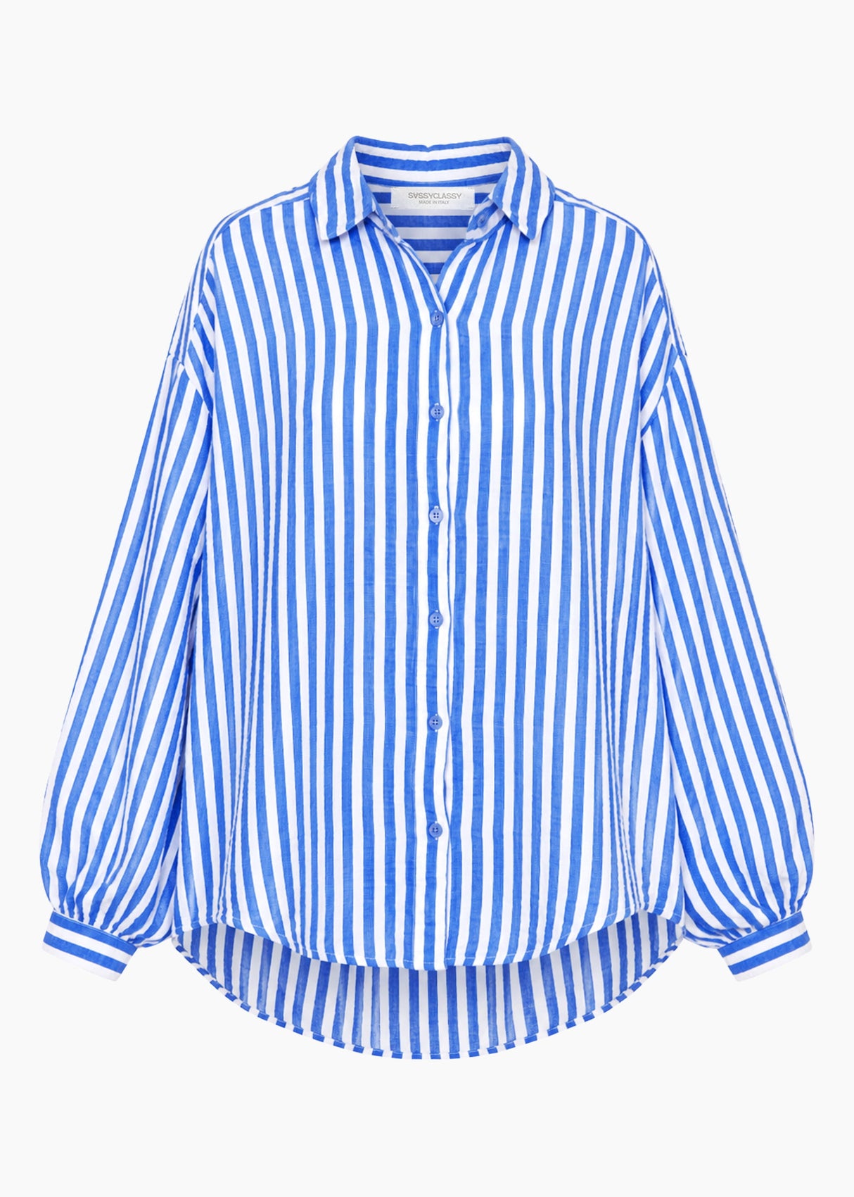 Gestreifte Oversize Musselin Bluse - jeansblau