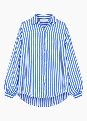 Gestreifte Oversize Musselin Bluse - jeansblau