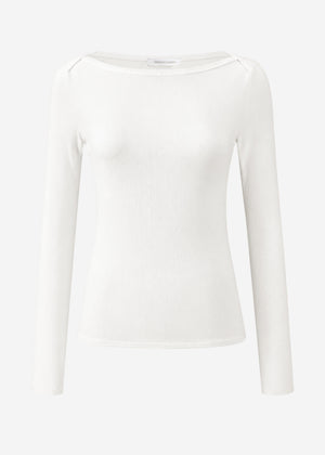 Long-sleeved top with boat neck - off-white