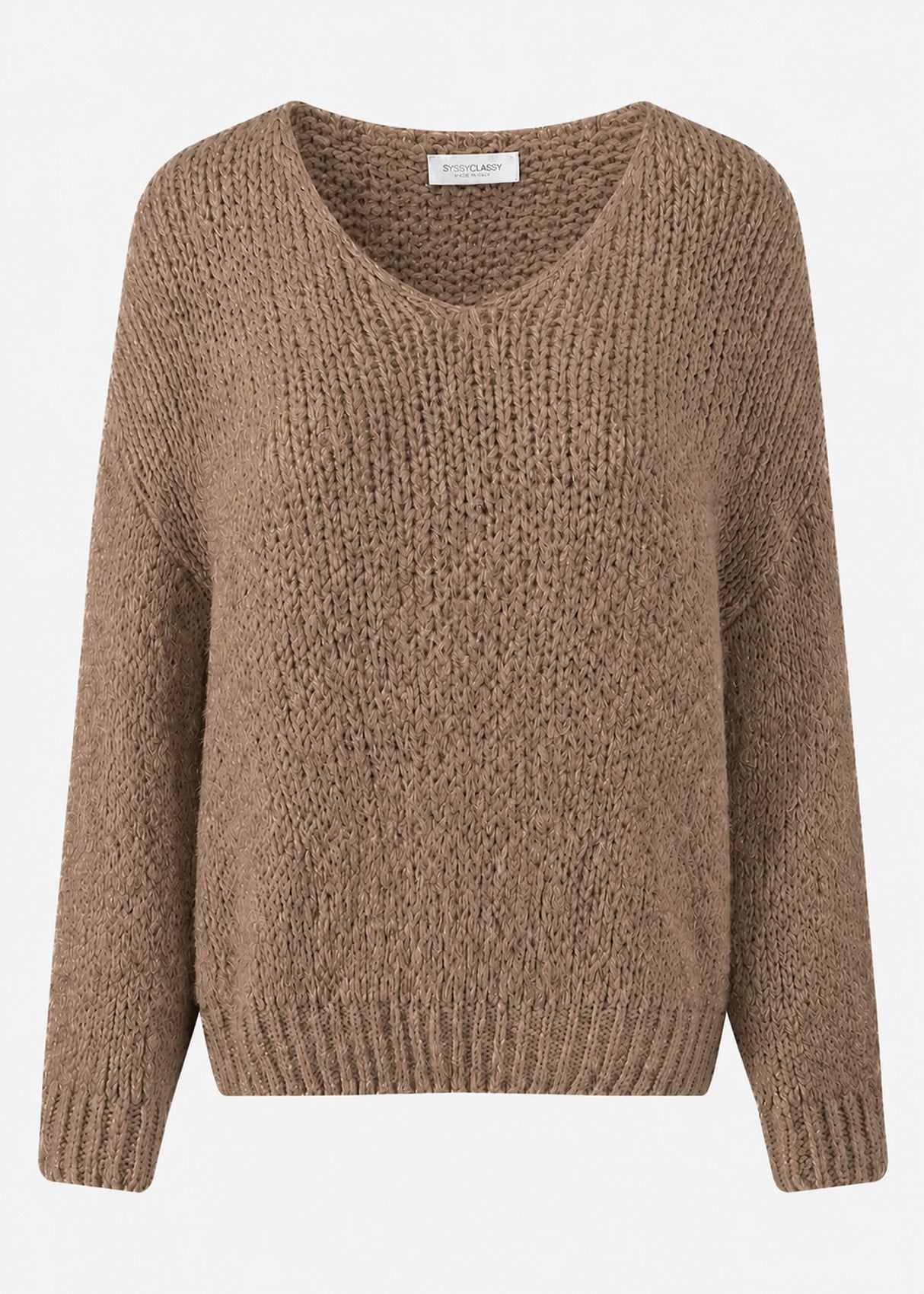 Oversize Pullover mit V-Ausschnitt - hellbraun