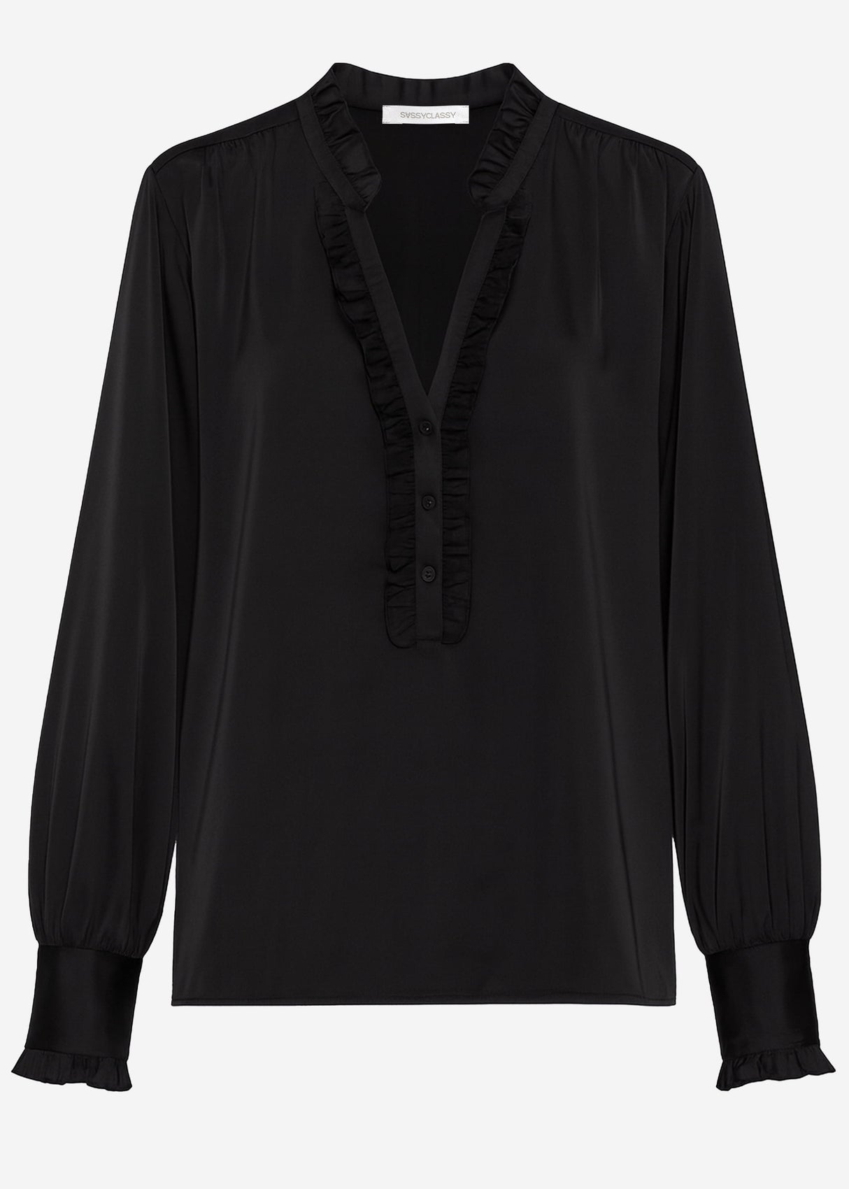 Satin blouse with ruffles - black