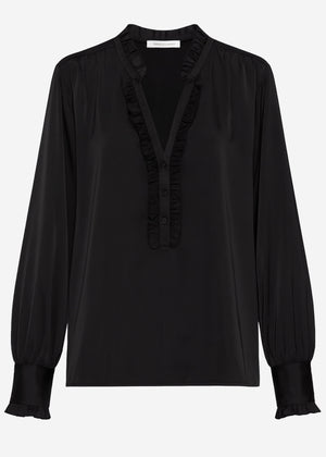 Satin blouse with ruffles - black