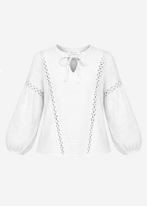 Blouse made of Musselin with lace insert - white