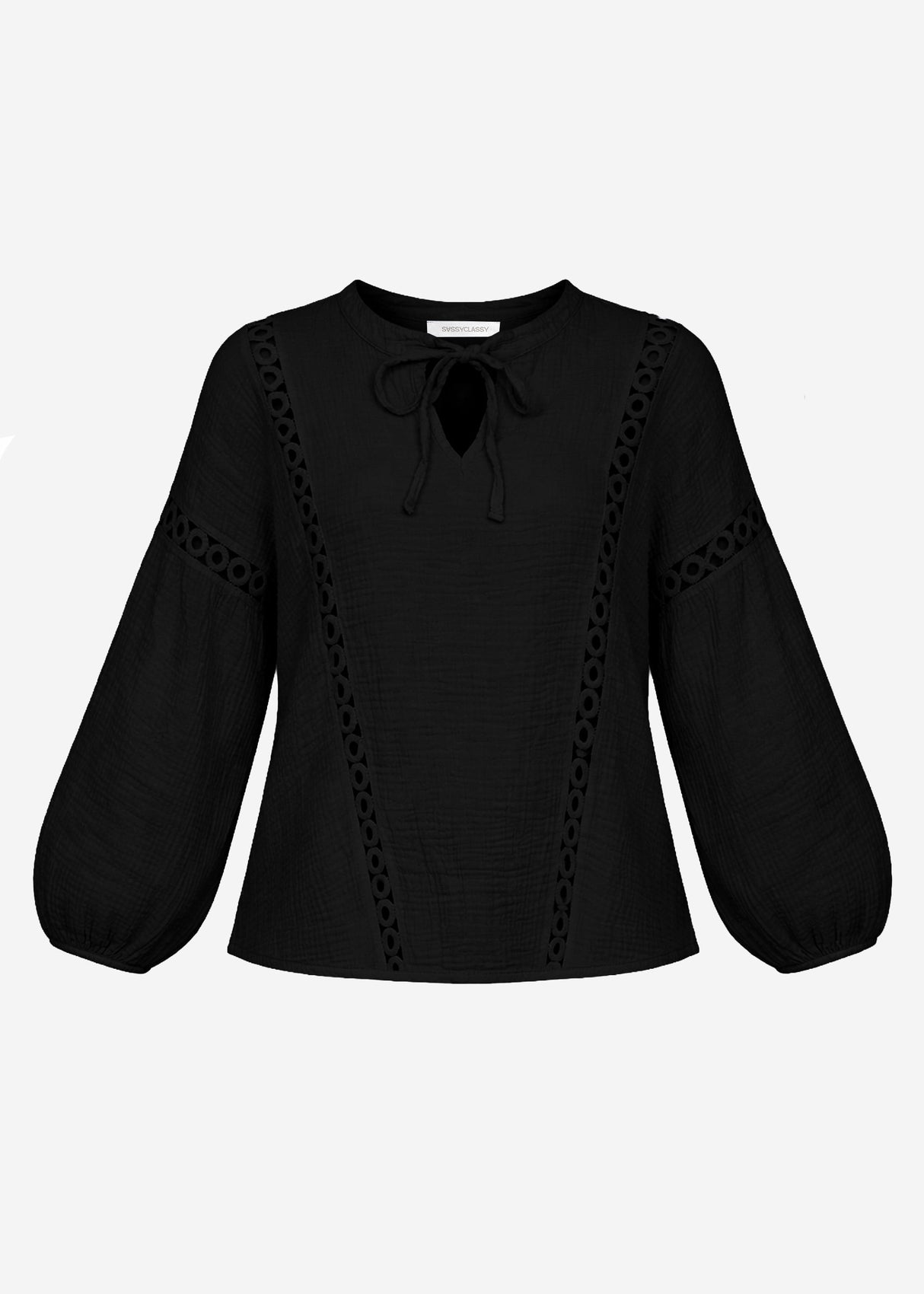 Blouse made of Musselin with lace insert - black