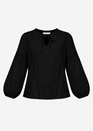 Blouse made of Musselin with lace insert - black
