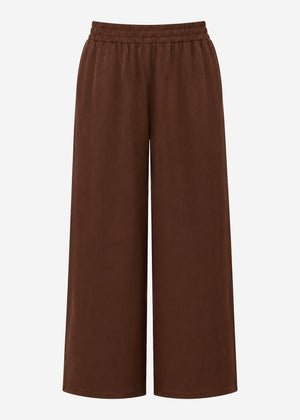 Satin pants with wide leg - brown