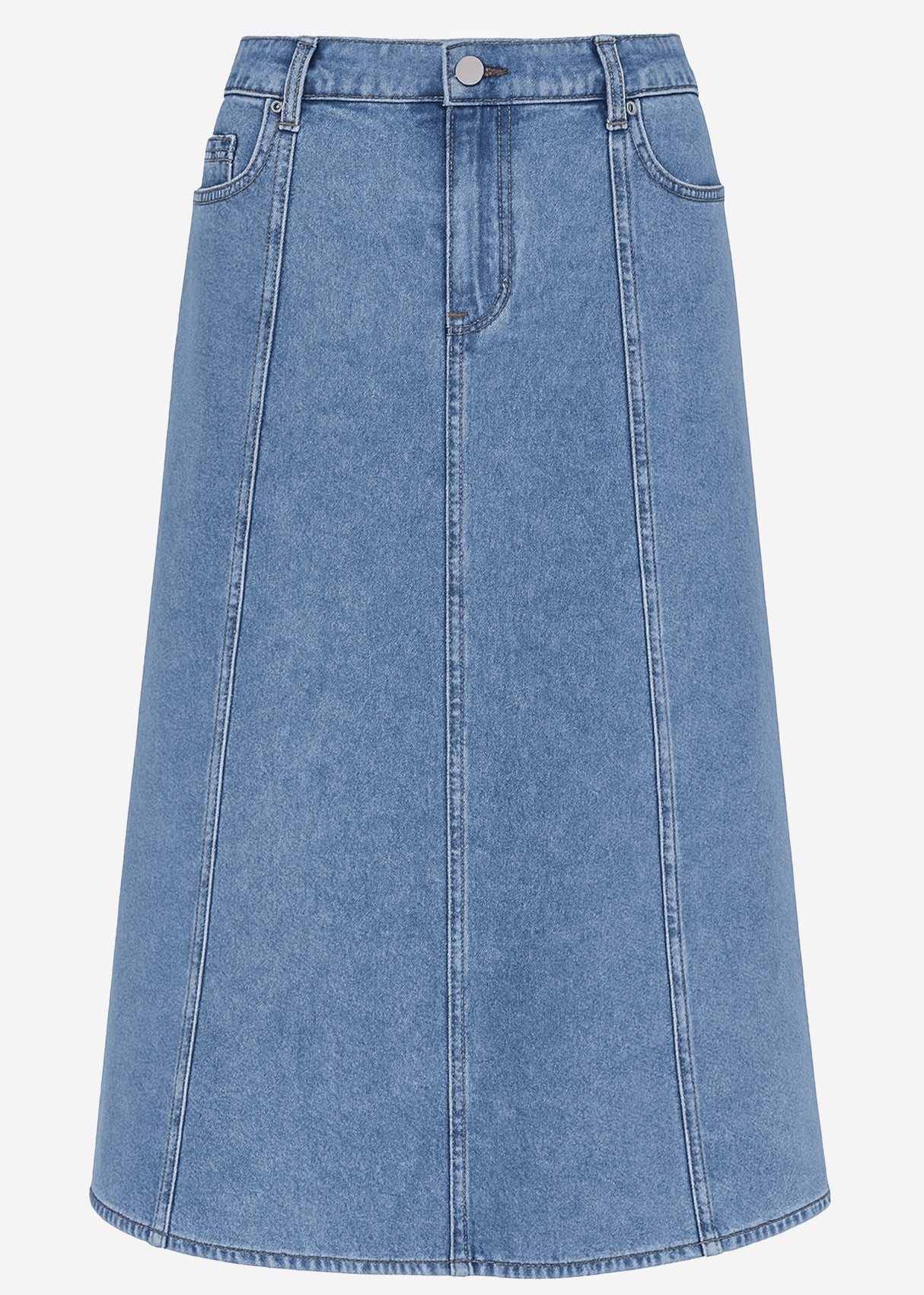 Midi Jeans Rock mit Teilungsnähten - blau