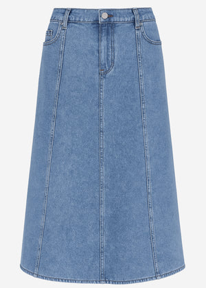 Midi Jeans Rock mit Teilungsnähten - blau