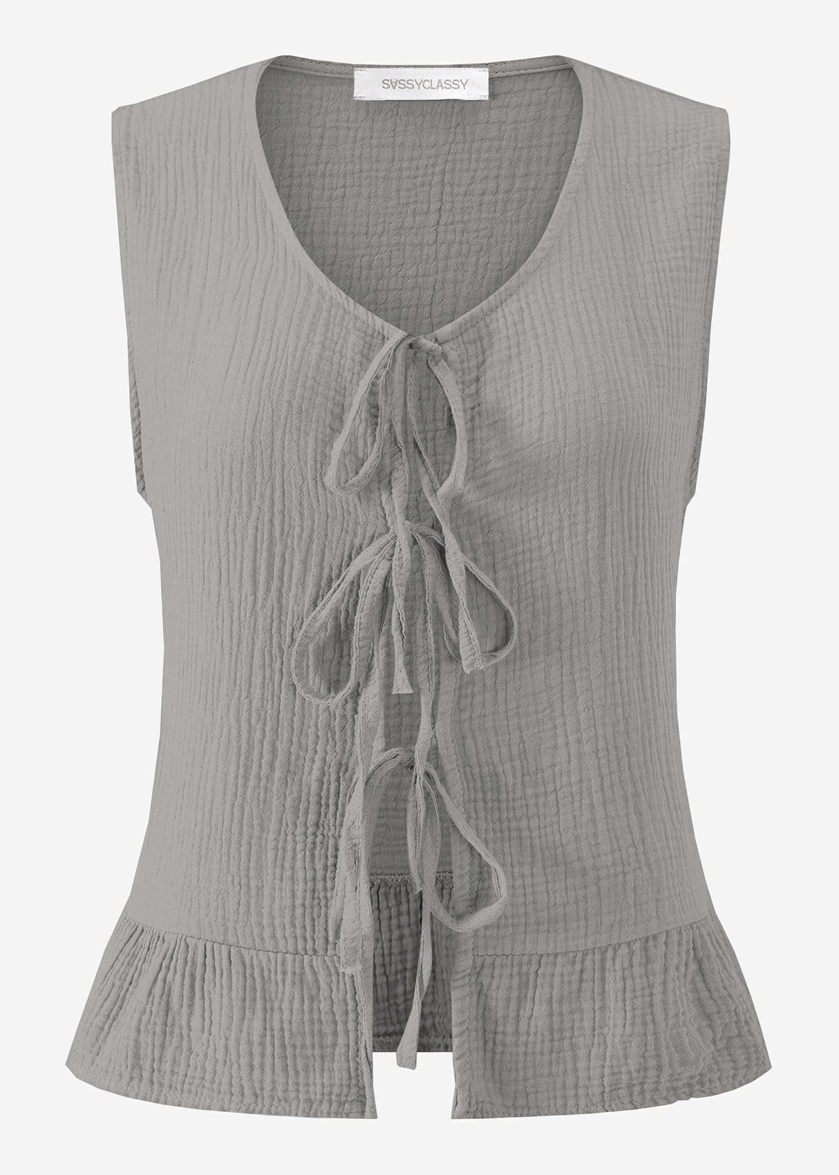 Muslin top with bow closure - taupe