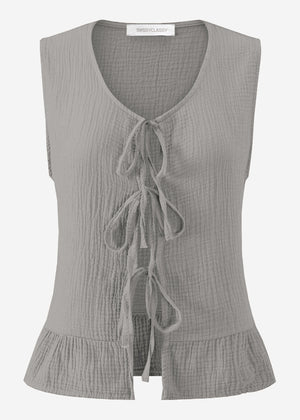 Muslin top with bow closure - taupe