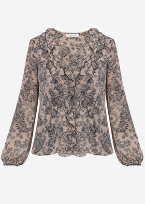 Leichte Bluse mit Rüschen - beige