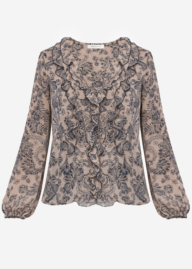 Lightweight blouse with ruffles - beige