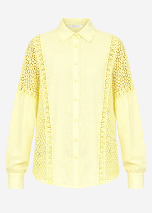 Linen blouse with lace - butter yellow