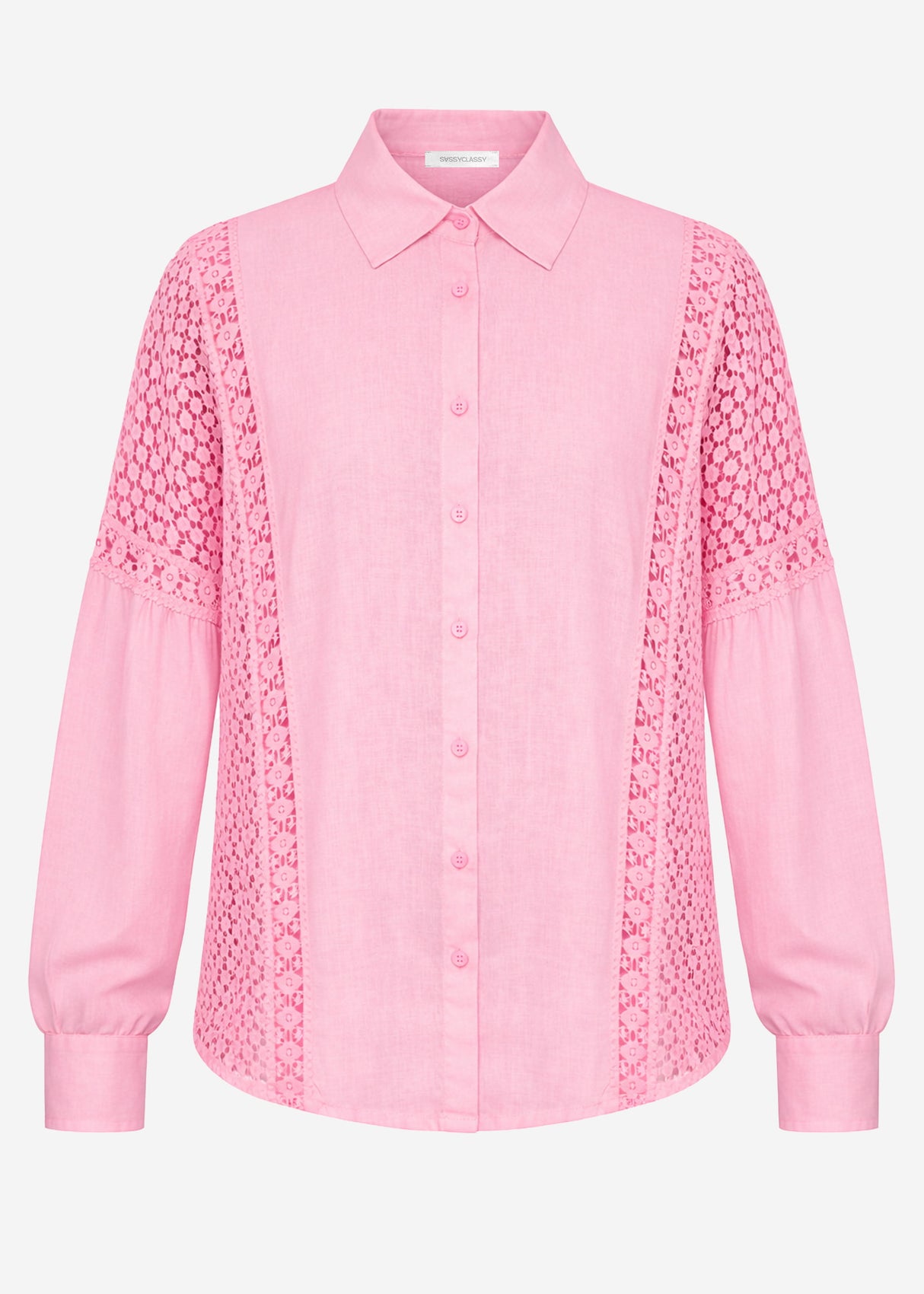 Linen blouse with lace - pink