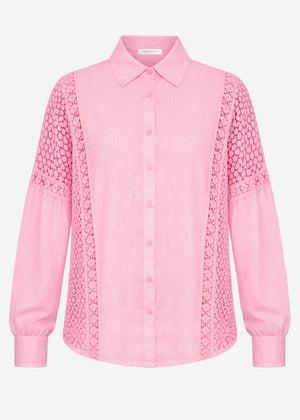 Linen blouse with lace - pink