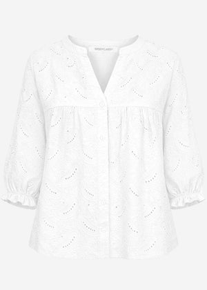 Lace blouse with short balloon sleeves - white