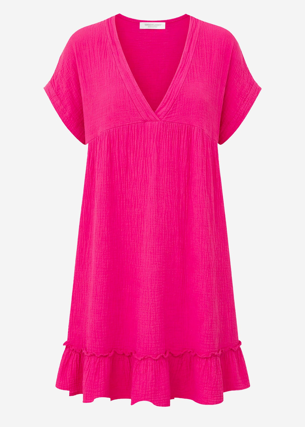 Muslin dress with V-neck - pink