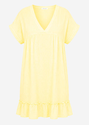 Muslin dress with V-neck - butter yellow