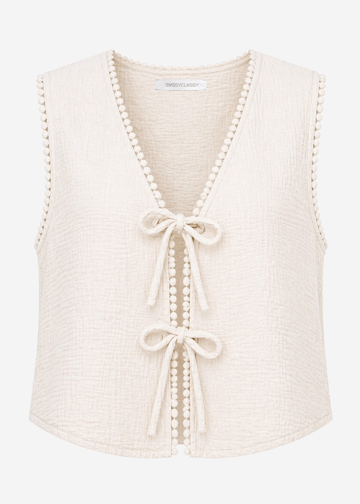 Musselin Top mit Schleifen - hellbeige