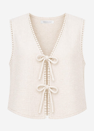 Musselin Top mit Schleifen - hellbeige