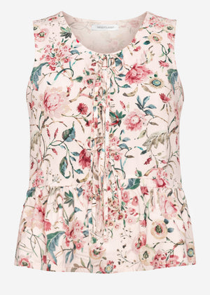Top with tapes and floral pressure - beige