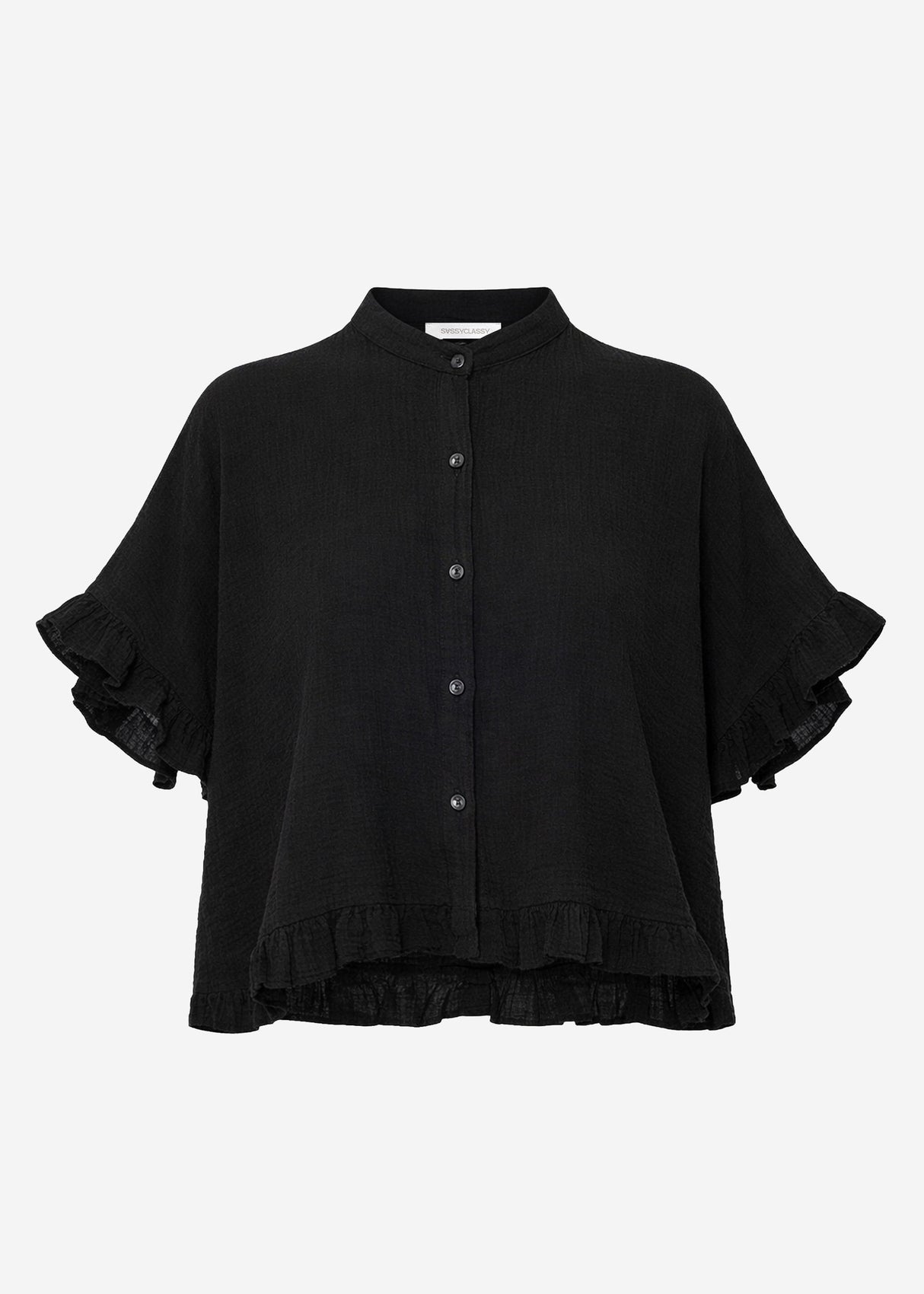 Musselin Bluse mit Rüschensaum - schwarz
