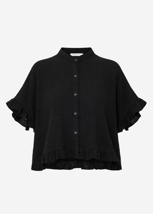 Musselin Bluse mit Rüschensaum - schwarz