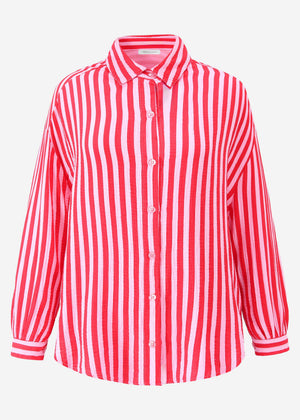 Gestreifte Oversize Musselin Bluse - rot-pink