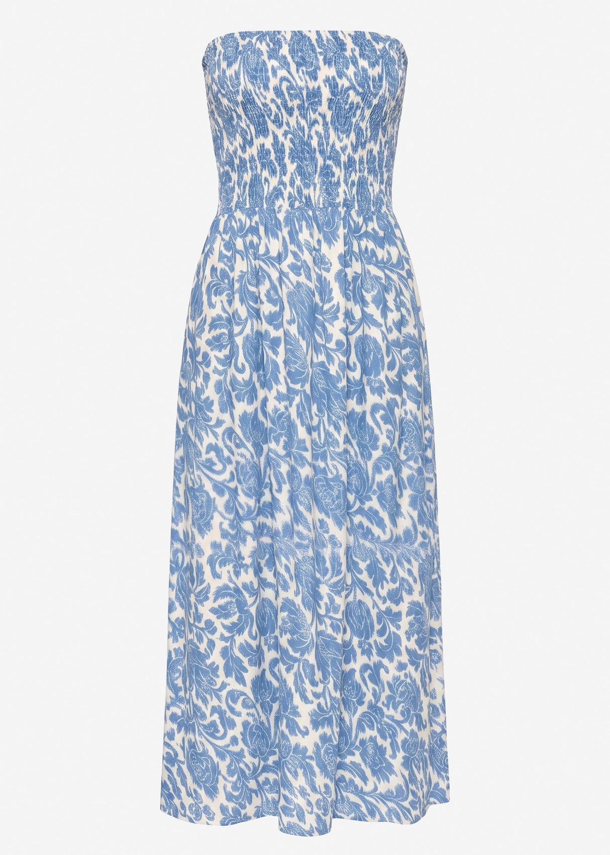 Gesmoktes Bandeau-Kleid mit Print - jeansblau