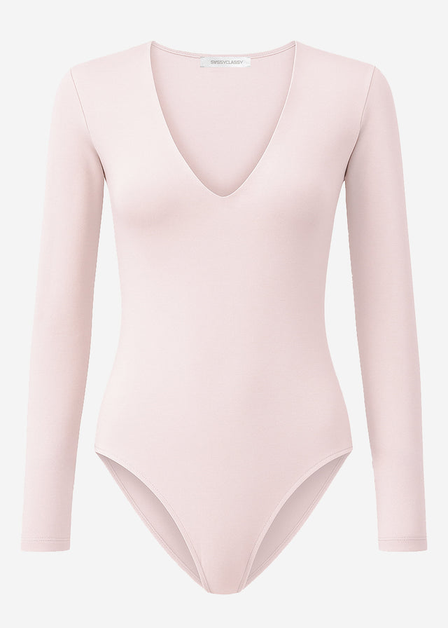 Langarm Body mit V-Ausschnitt - rosa