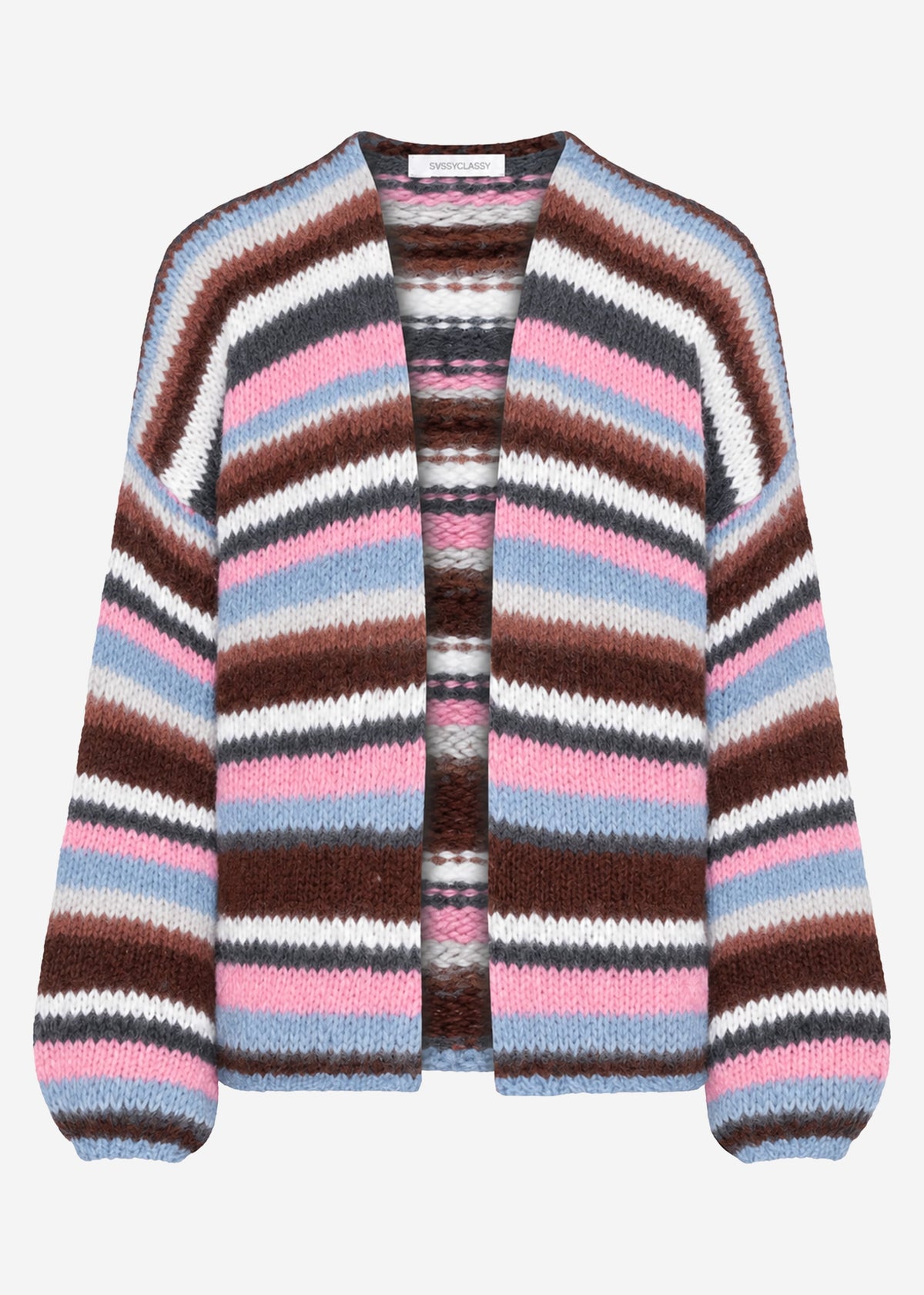 Gestreifter, mehrfarbiger Cardigan - blau-rosa