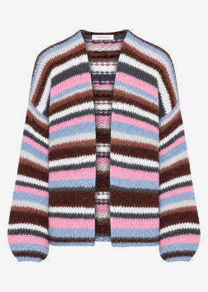 Gestreifter, mehrfarbiger Cardigan - blau-rosa