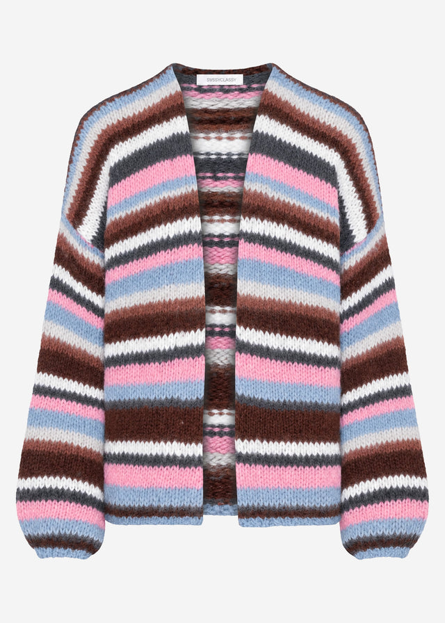 Gestreifter, mehrfarbiger Cardigan - blau-rosa