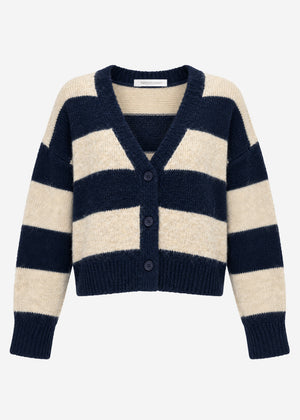 Cardigan with block stripes and V-neck - dark blue