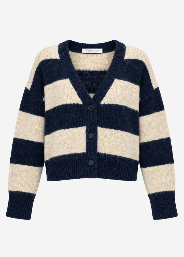Cardigan mit Blockstreifen und V-Ausschnitt - dunkelblau