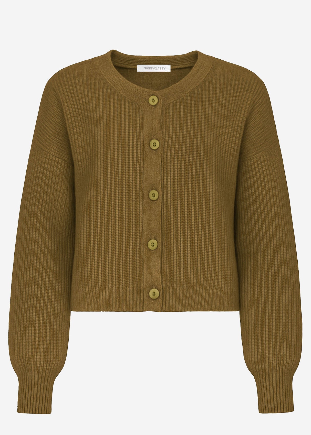 Cardigan with round neckline - khaki