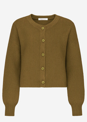 Cardigan with round neckline - khaki
