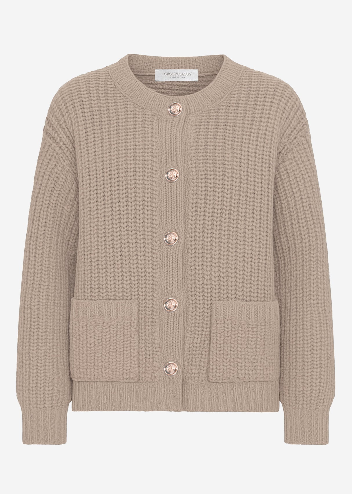Gerippter Cardigan mit Taschen - taupe