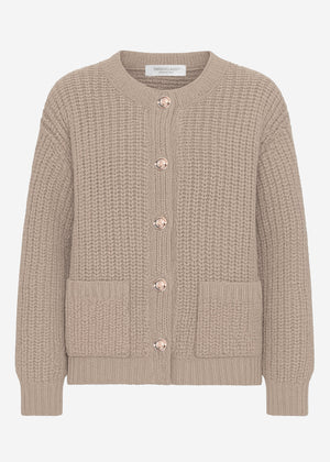 Gerippter Cardigan mit Taschen - taupe