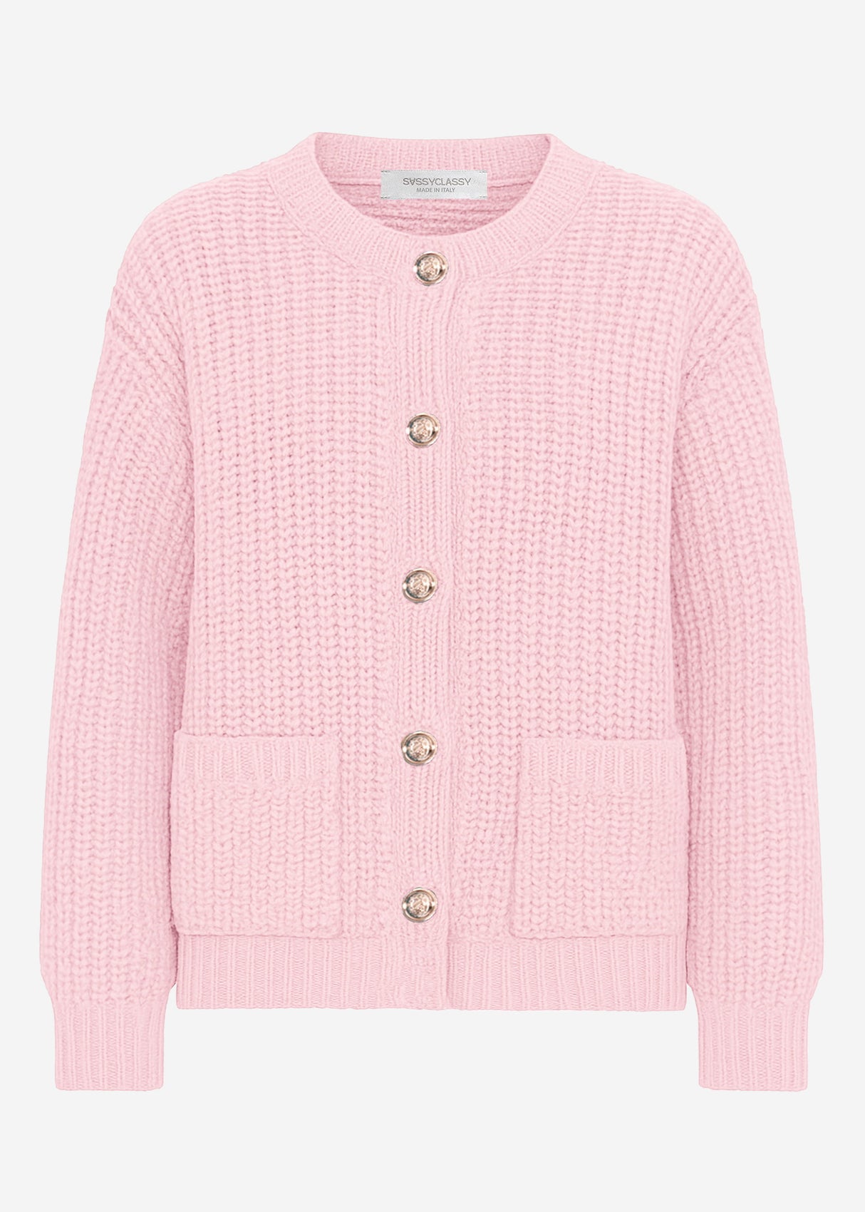 Gerippter Cardigan mit Taschen - rosa