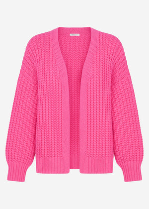 Open coarse -knit cardigan - pink