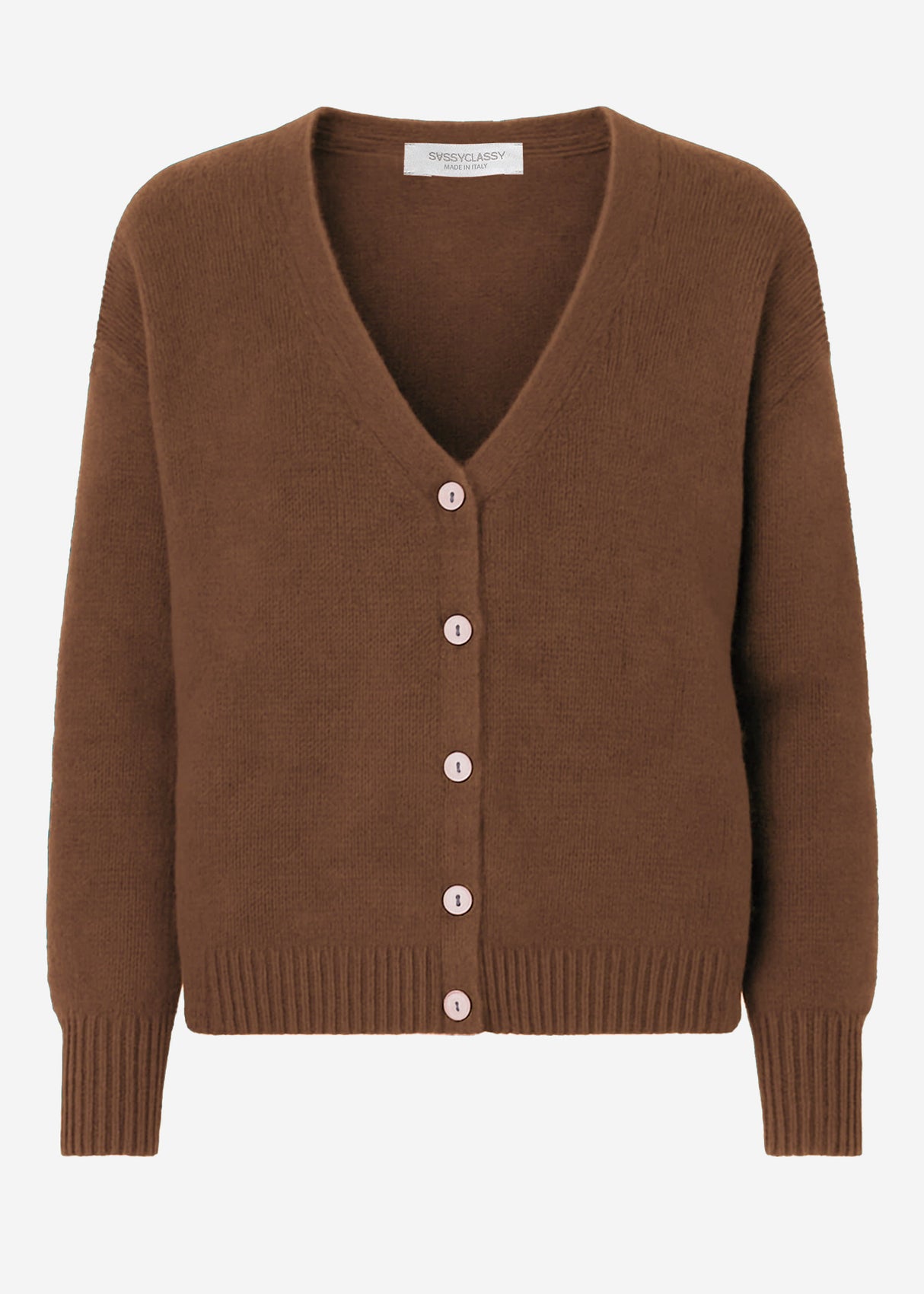 Cardigan mit V-Ausschnitt und Knopfleiste - braun