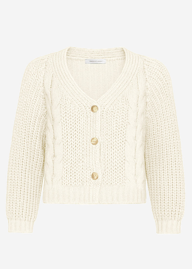 Zopfstrick-Cardigan mit Knopfleiste - beige