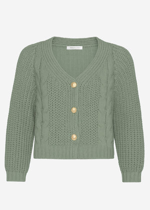 Zopfstrick-Cardigan mit Knopfleiste - salbeigrün