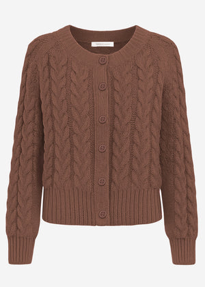 Cardiac cardigan with a circular neckline - brown