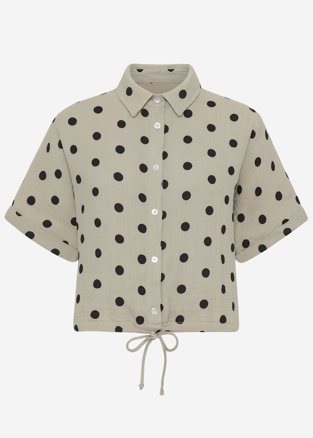 Bluse mit Zugband und Punkten - taupe