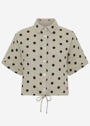 Bluse mit Zugband und Punkten - taupe