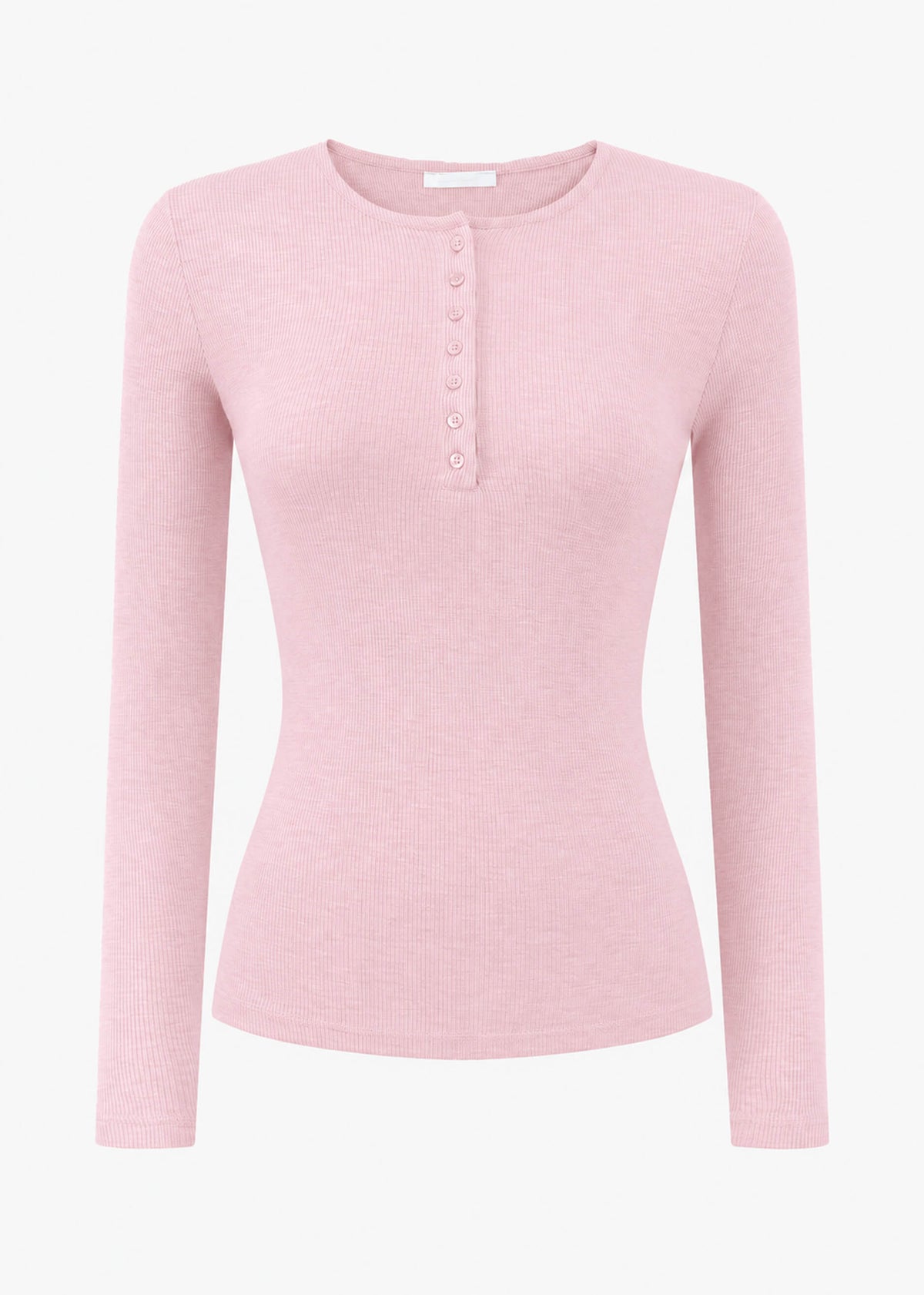 Geripptes Langarmshirt mit Knopfleiste - rosa