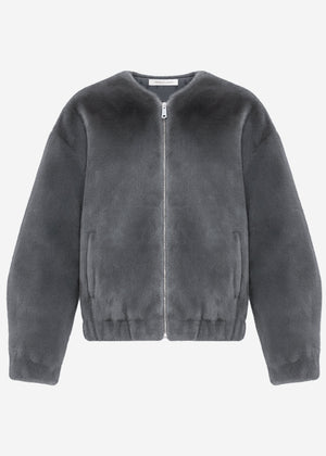Bomberjacke aus Fellimitat - grau