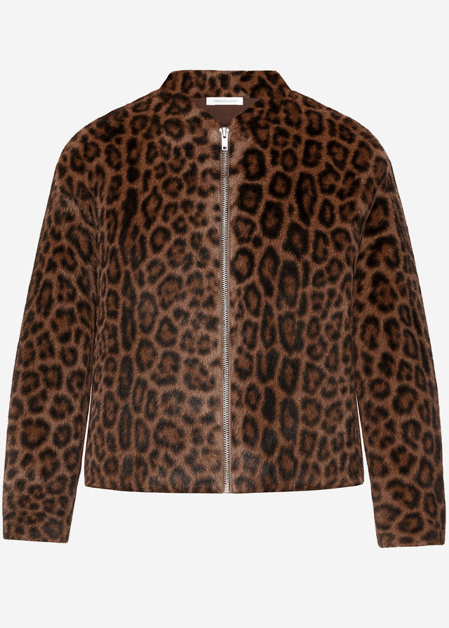 Faux fur bomber jacket with leopard print - beige